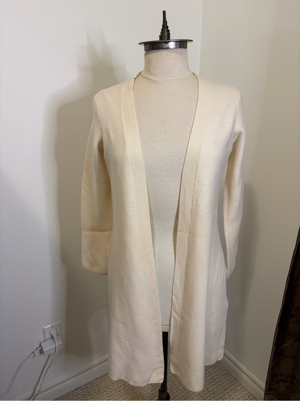 ADRIENNE VITTADINI 100% Extra Fine Merino Wool Long Open Cardigan Sweater LARGE